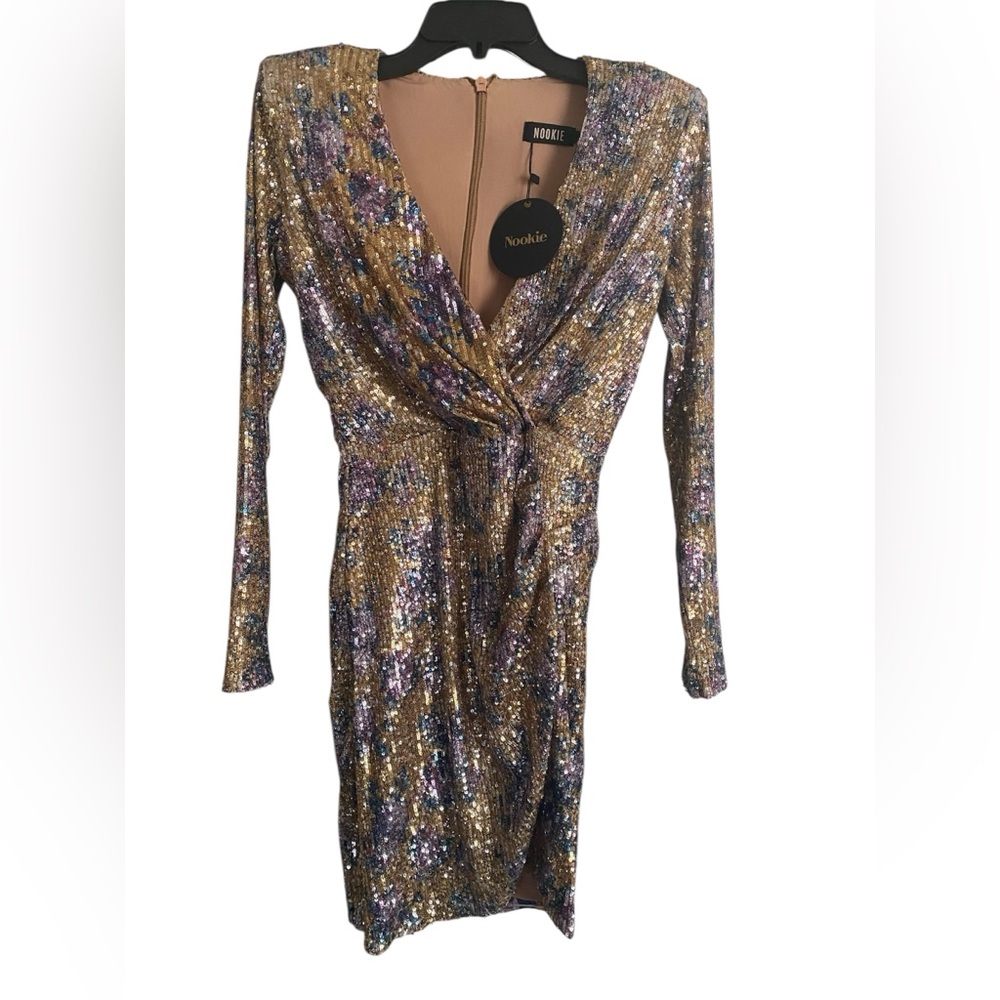 Nookie Gold and Purple Sequin Dress sz L NWT